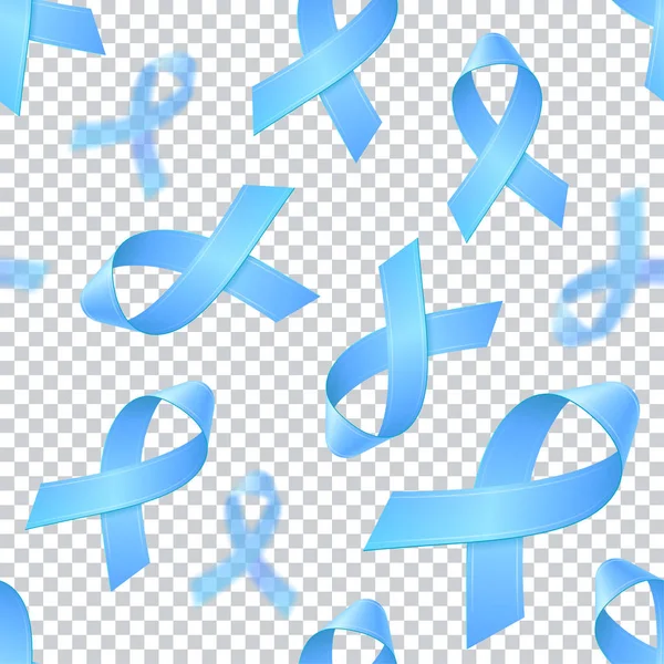 Flying blue ribbons on transparent backround. Prostate cancer awareness symbol. Vector seamless pattern for banner, poster, card. Editable vector illustration. — Stock Vector