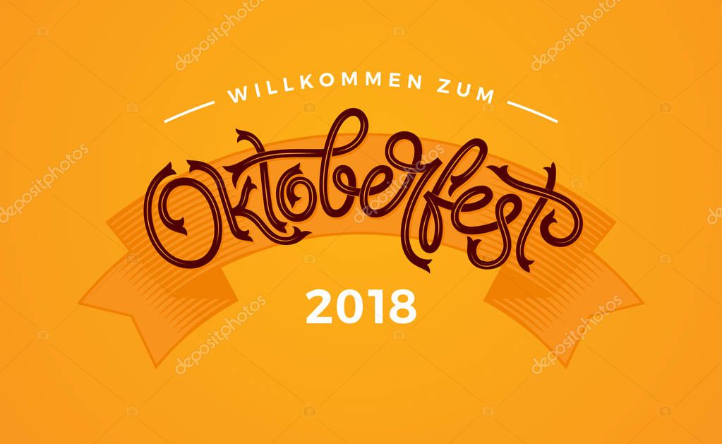 Oktoberfest handwritten typography. Oktoberfest lettering vector design for greeting cards and poster. Vector illustration. Beer Festival vector banner. Design template celebration. EPS10