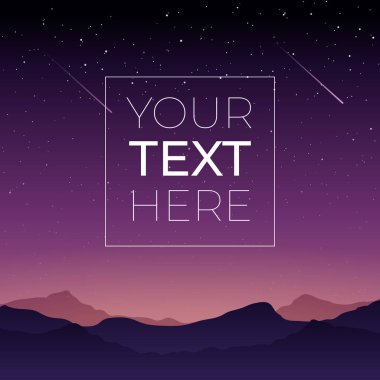 Gece gökyüzü, yatay ve dağ kopya alanı ile vektör. Şablonu metin afiş, davetiye, banner için bir yer. Vektör çizim.
