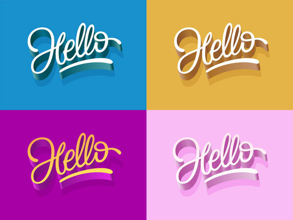 Calligraphic hand written hello script. Lettering for banner, poster and sticker concept with text Hello. Calligraphic simple logo for banner, poster, web, greetings. Vector illustration. EPS10