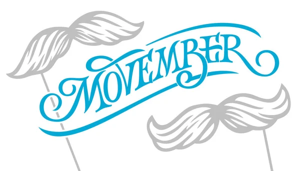 Movember Nápis Knírkem Tyčce Rakovina Prostaty Povědomí Měsíc Listopadu Symbol — Stockový vektor