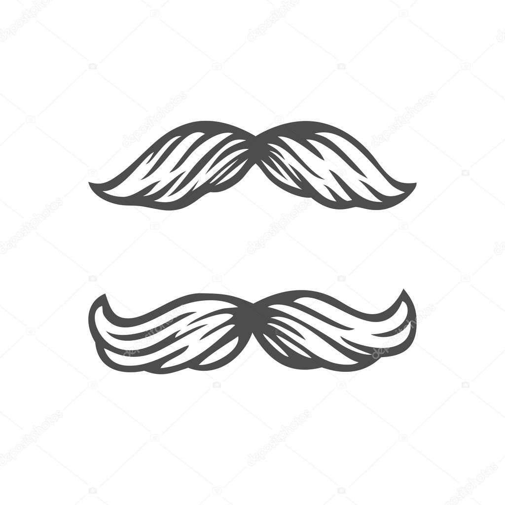 Stylized Mustaches icon on white isolated background. Template for logo, print and web design. Good for barbershop design and prostate cancer awareness symbol. EPS10