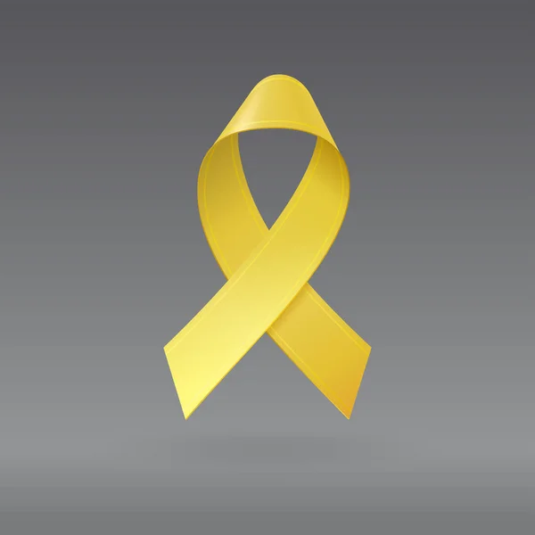 Ruban jaune réaliste sur fond gris foncé isolé. Symbole de sensibilisation au cancer chez les enfants en septembre. Modèle pour bannière, affiche, invitation, flyer. Illustration vectorielle. PSE10 — Image vectorielle