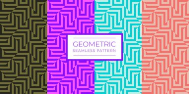 Tekrarlayan şeritli renkli geometrik desenler. Duvar kağıtları, tekstil, kumaş, ambalaj kağıdı ve arka planlar için optik efektli soyut doku. Vektör illüstrasyonu.