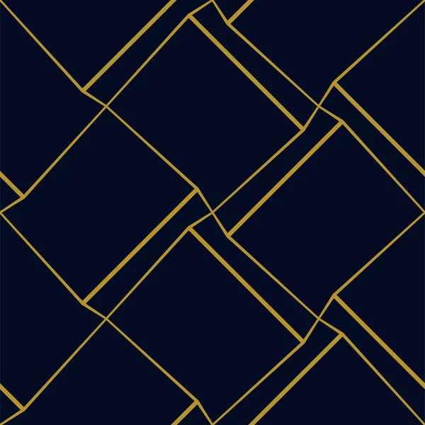 Geometrisches kubisches nahtloses Muster mit dünnen goldenen Linien auf dunkelblauem Hintergrund. Vektor-Illustration für Tapeten, Textilien, Gewebe, Packpapier, Hintergründe. — Stockvektor