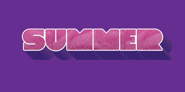 SOMMER extrude rosa Inschrift mit tropischen Blättern auf violettem Hintergrund. Vektor-Illustration mit Typografie für Hemd, Sommerschlussverkauf-Banner, Rabatt, Flyer, Einladung, Plakat. — Stockvektor