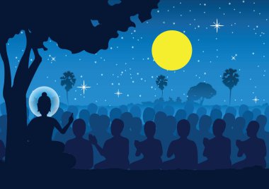 Lord Buddha vaaz dharma keşiş, siluet stil kalabalık