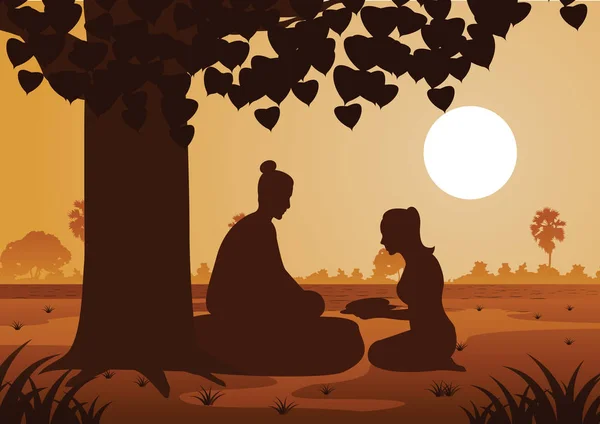 Lord Buddha Önce Kadın Vererek Gıda Aydınlatmak Vesak Günü — Stok Vektör