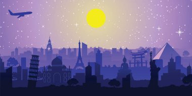 Dünya, renkli siluet tasarım ünlü dönüm noktası