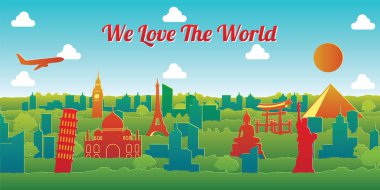 Dünya, renkli siluet tasarım ünlü dönüm noktası