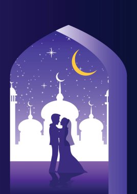 Gelin ve damat moque içinde birlikte sarılmak