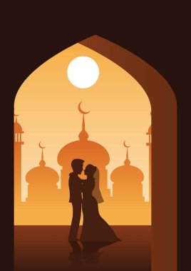 Gelin ve damat moque içinde birlikte sarılmak