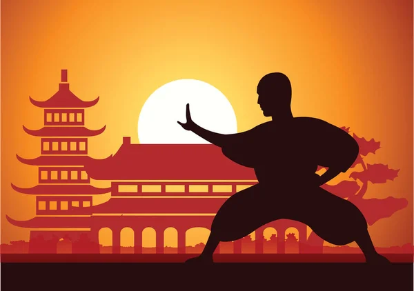 Kinesisk Boxning Kung Martial Art Berömda Sport Monk Tåg Att — Stock vektor