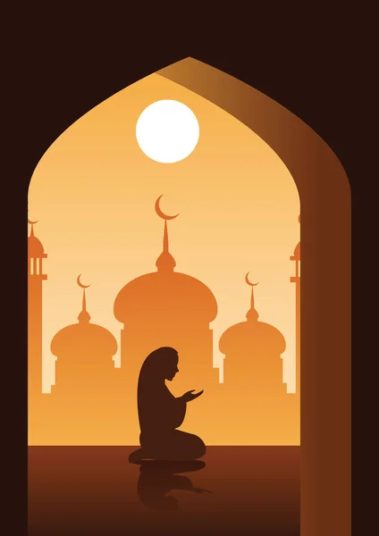 Muslim Pray Mosque Silhouette Design — Stock Vector