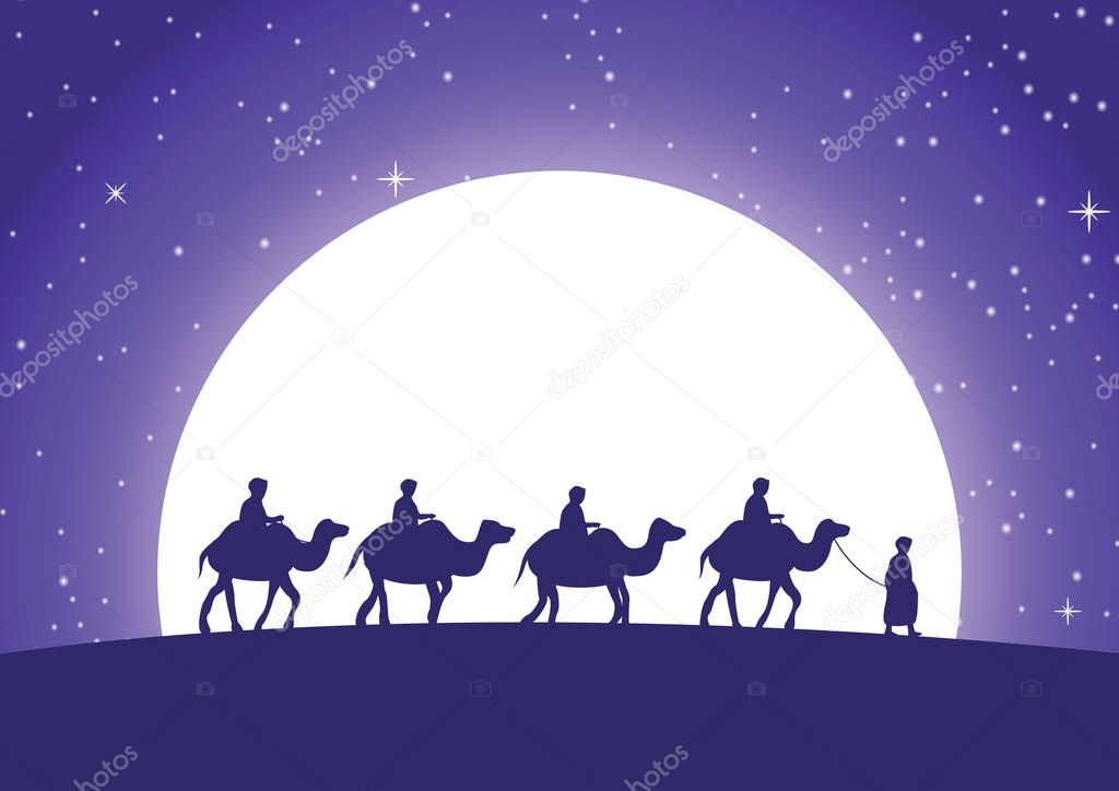 caravan Muslim ride camel to mosque