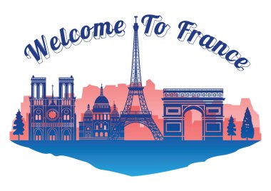Fransa en ünlü dönüm noktası siluet stil Adası, Fransa, seyahat ve Turizm hoş geldiniz, illüstrasyon vektör