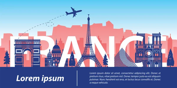 Γαλλία Κορυφαία Διάσημο Ορόσημο Σιλουέτα Στιλ Γαλλία Κείμενο Μέσα Ταξίδια — Διανυσματικό Αρχείο