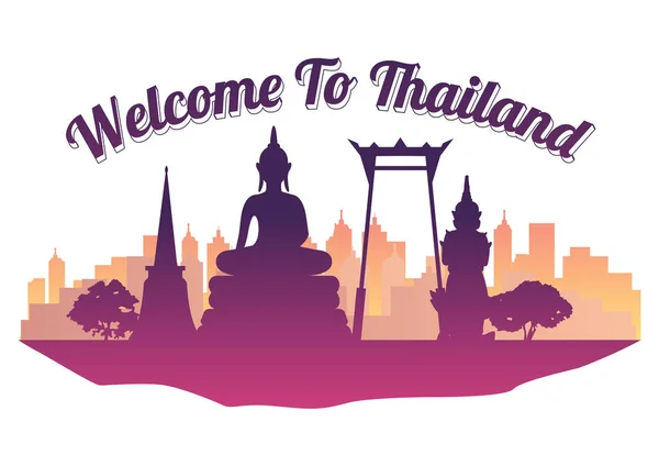 泰国著名地标剪影样式在海岛著名地标剪影样式 欢迎到泰国 旅行和旅游业 向量例证 — 图库矢量图片