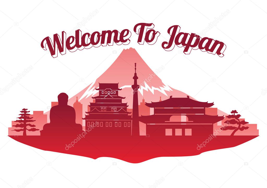 Japan top famous landmark silhouette style on island  famous landmark silhouette style,welcome to Japan,travel and tourism,vector illustration