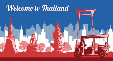 Işık ve gölge veya tek renkli stil, vektör çizim Tayland Simgesel Yapı bayrak renk