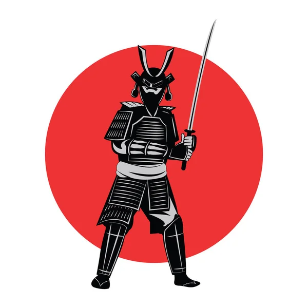 Samurai Segurar Espada Frente Círculo Vermelho Guerreiro Japão Design Realista —  Vetores de Stock