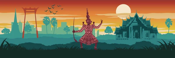 Atas Terkenal Dan Simbol Thailand Raja Raksasa Pantomim Kuil Marmer - Stok Vektor
