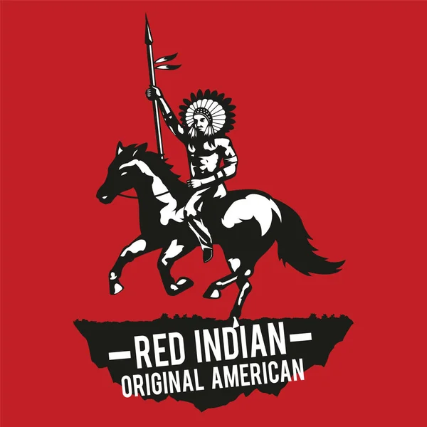 Röd Indisk Indianska Raise Hand Innebar Seger Röd Bakgrund Skjorta — Stock vektor