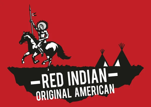 Rojo Indio Nativo Americano Levantar Mano Significó Victoria Fondo Rojo — Vector de stock