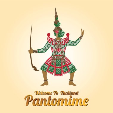 Kral dev standı, Tayland ve Hindistan, vektör çizim Ramayana pandomim karakteri