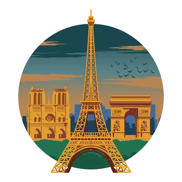 Eifel 塔和法国的著名地标和标志 为布料和网设计 国旗颜色 矢量例证 — 图库矢量图片
