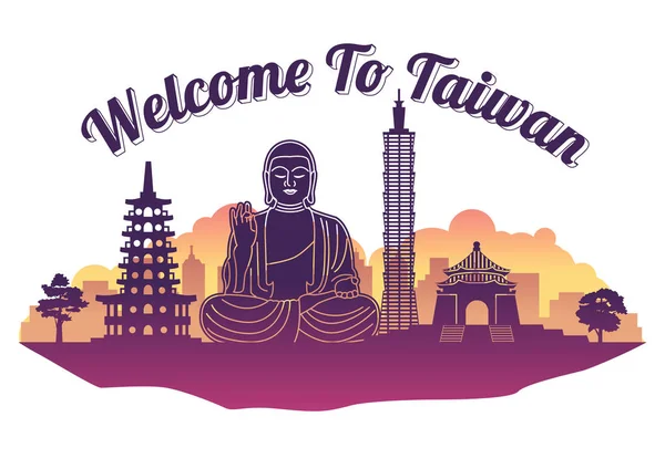 Taiwan Top Famoso Stile Silhouette Punto Riferimento Sull Isola Benvenuto — Vettoriale Stock