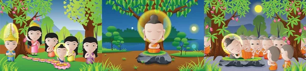 Ensemble Seigneur Bouddha Éclairer Mort Dans Version Dessin Animé Bien — Image vectorielle