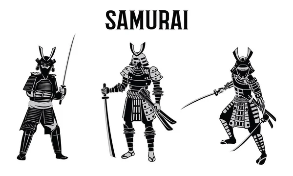 Samuraj Trzymać Miecz Przed Czerwone Kółko Wojownik Japonii Monochromatyczne Projekt — Wektor stockowy