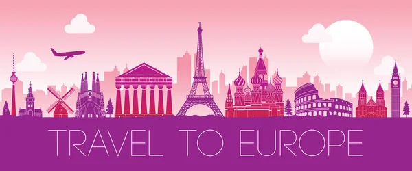 Alto Famoso Punto Riferimento Europa Silhouette Design Colore Rosa Illustrazione — Vettoriale Stock