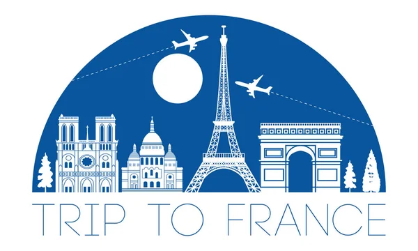 France Top Famous Landmark Silhouette Dome Blue Color Style Travel — стоковый вектор