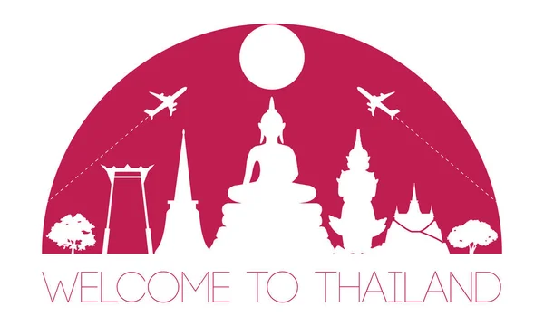 Thailand Top Terkenal Siluet Dan Kubah Dengan Warna Merah Muda - Stok Vektor