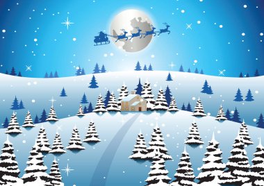 xmas gecesi ve santa yalnız şirketten uçup herkese hediye gönderin, illüstrasyon vektör için
