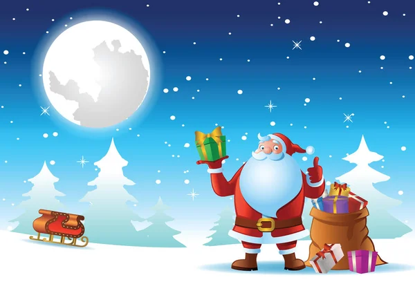 Санта Клауса Пальця Вгору Снігу Різдвяну Ніч Відправити Подарунок Всім — стоковий вектор