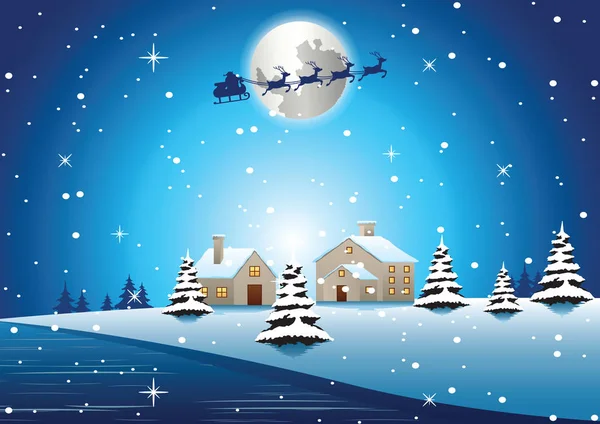 village are on xmas night and santa fly away to send gift to everyone,vector illustration