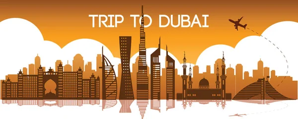 Famoso Marco Dubai Destino Viagem Design Silhueta Cor Gradiente Branco — Vetor de Stock