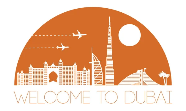 Hito Famoso Superior Dubai Silueta Mitad Del Diseño Del Círculo — Vector de stock