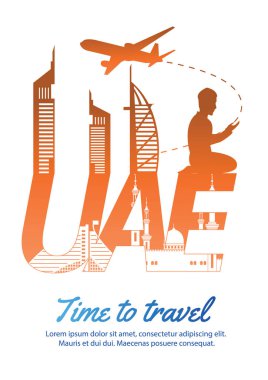 BAE ünlü siluet stil içindeki metin, çöl renk tasarım, illüstrasyon vektör