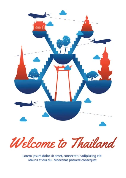 Thailand Célèbre Style Silhouette Emblématique Sur Île Flotteur Célèbre Style — Image vectorielle