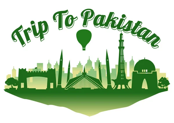 Pakistan Famoso Stile Silhouette Punto Riferimento Isola Galleggiante Viaggi Turismo — Vettoriale Stock