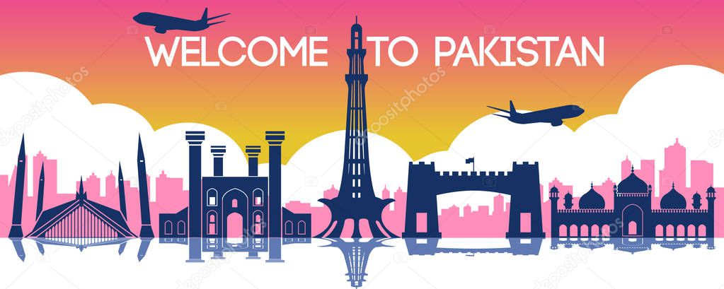 Pakistan landmark of Hong Kong,travel destination,silhouette design, gradient color,vector illustration