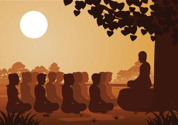 Буддийские Женщины Мужчины Платят Поезд Медитации Монахом Прийти Миру Страданий — стоковый вектор