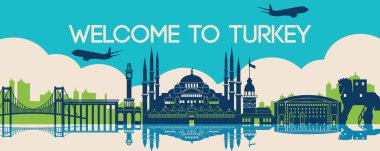 Türkiye, seyahat hedef, siluet tasarım, vektör çizim ünlü dönüm noktası