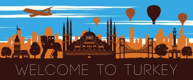 Türkiye'nin ünlü günbatımı zamanı siluet tasarım, vektör çizim