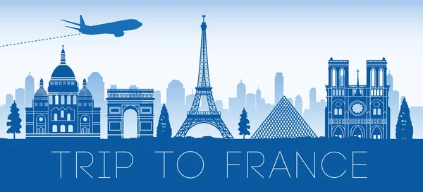 Francia Famoso Punto Riferimento Disegno Silhouette Blu Illustrazione Vettoriale — Vettoriale Stock