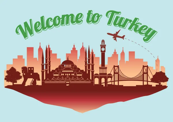 Turkije Beroemde Bezienswaardigheid Silhouet Stijl Float Eiland Reizen Toerisme Vectorillustratie — Stockvector